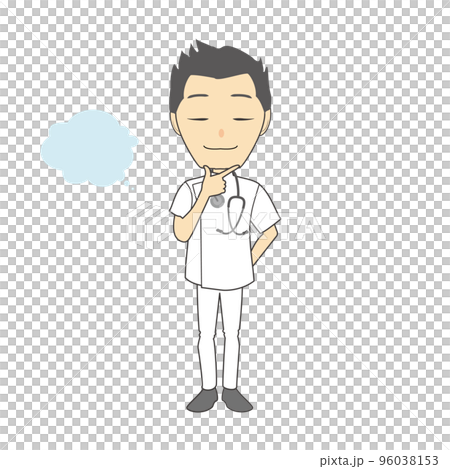 一個穿著富有想像力的凱西式白大衣的男人的插圖 96038153