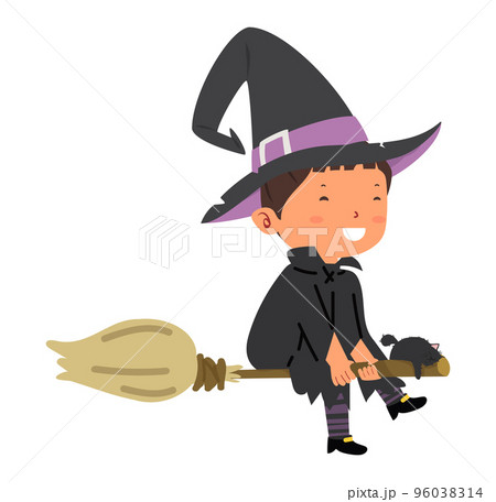 Cute Girl  Beautiful Halloween  Witch  Cartoon 96038314