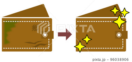 革製の財布をメンテナンスして綺麗にするイラスト 96038906