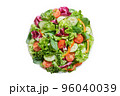 plate of salad with fresh vegetables on white background, top view 96040039