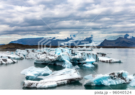 Jokulsarlon Glacial lagoon is formed naturally by melting glacial water. Iceberg visible all year round and is Iceland popular tourist destination. 96040524