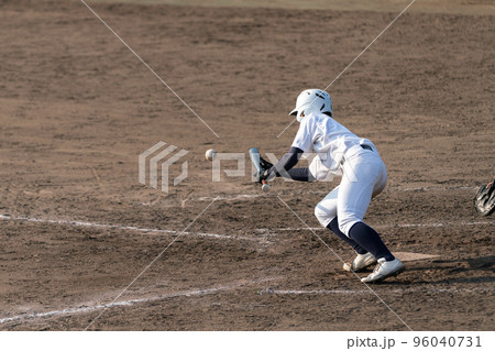 バントをする右打者(高校野球) バントをする右打者(高校野球) 96040731