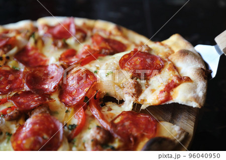 pepperoni pizza in close up pepperoni pizza in close up 96040950