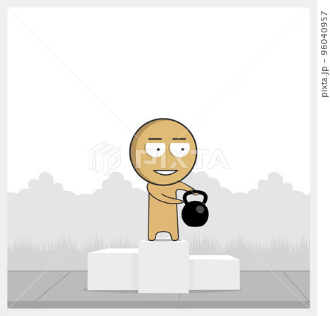 Man on a pedestal with a kettlebell 96040957