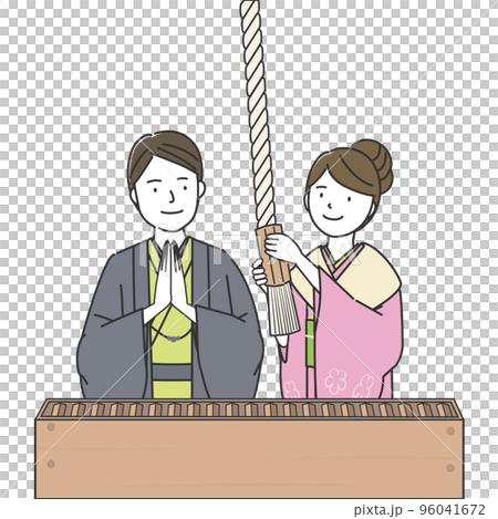 Men and women in kimonos visiting a shrine 96041672