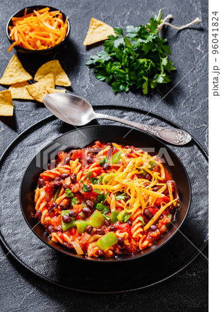 Black Bean Soup with spiral pasta and vegetables 96041824