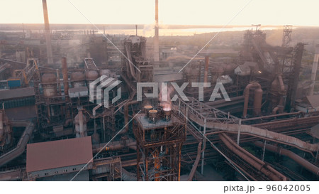 industry metallurgical plant dawn smoke smog emissions bad ecology aerial image. download image 96042005