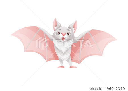 Funny Grey Bat with Cute Snout and Pointed Ears Standing with Spread Wing Vector Illustration Funny Grey Bat with Cute Snout and Pointed Ears Standing with Spread Wing Vector Illustration 96042349