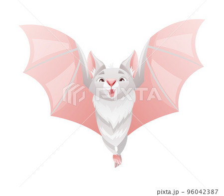 Funny Grey Bat with Cute Snout and Pointed Ears Flying with Spread Wing Vector Illustration Funny Grey Bat with Cute Snout and Pointed Ears Flying with Spread Wing Vector Illustration 96042387
