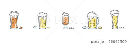 Beer icons collection. Set of 5 different glasses with light and dark beers. Colorful modern sign and labels for pubs, bars and wen design.  96042500