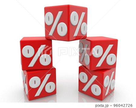 Red cubes with percent on white background Red cubes with percent on white background 96042726