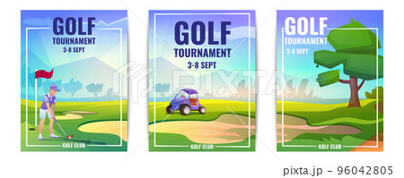 Cartoon golf flyers or tournament posters golfer man 96042805