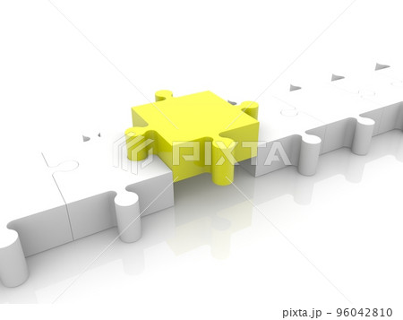 A yellow puzzle piece in a row between white puzzle pieces 96042810