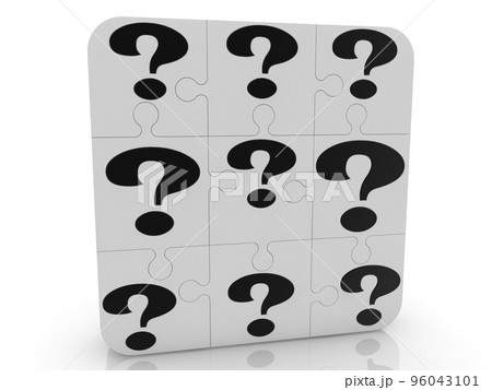 Black question marks on white puzzle pieces 96043101