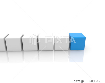 A row of toy blocks with a blue block at the beginning A row of toy blocks with a blue block at the beginning 96043120
