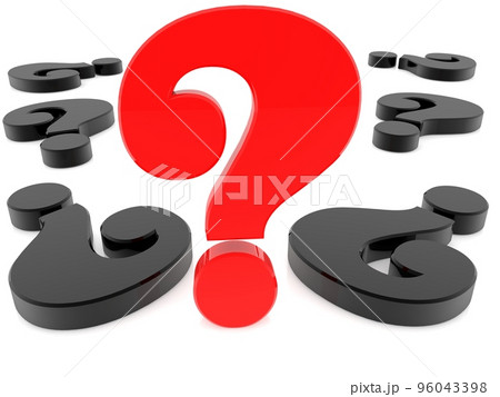 Red question mark between black question marks on white Red question mark between black question marks on white 96043398
