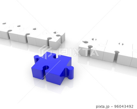 Blue puzzle piece in the foreground of a white puzzle row 96043492