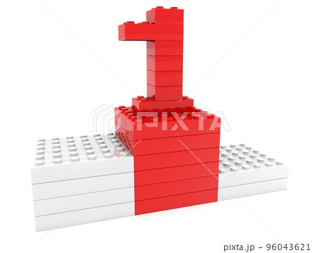 Number 1 of red toy bricks at the top of the pedestal Number 1 of red toy bricks at the top of the pedestal 96043621