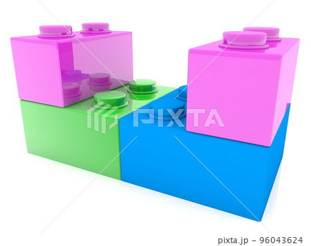 Three color toy bricks on white 96043624