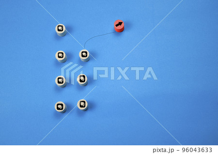 wooden blocks with shapes showing concept of different way from other people 96043633