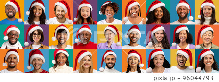Happy international group of people celebrating xmas, set of photos 96044793