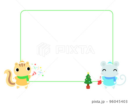 クリスマスの四角フレーム リスとネズミ クリスマスの四角フレーム リスとネズミ 96045403