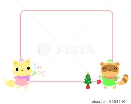 クリスマスの四角フレーム キツネとタヌキ クリスマスの四角フレーム キツネとタヌキ 96045404
