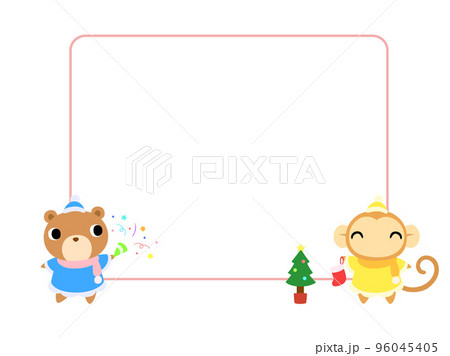 クリスマスの四角フレーム クマとサル クリスマスの四角フレーム クマとサル 96045405