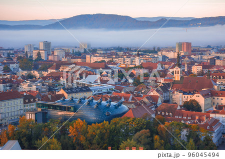 Cityscape of Graz from Shlossberg hill, Graz, Styria region, Austria, in autumn, at sunrise 96045494