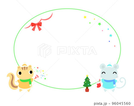クリスマスの円形フレーム(装飾付) リスとネズミ クリスマスの円形フレーム(装飾付) リスとネズミ 96045560