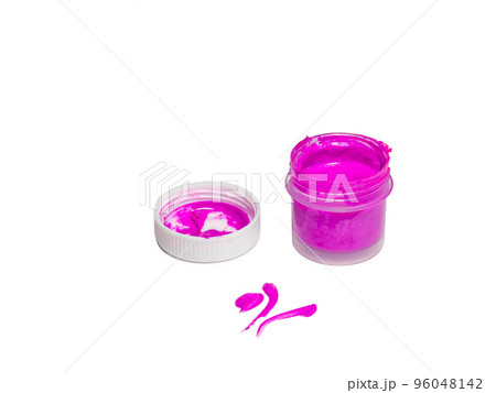 A jar of acrylic paints. Purple paint. 96048142