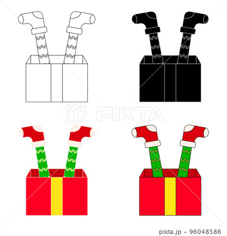 Set of Elf feet with gift box in flat style isolated 96048586