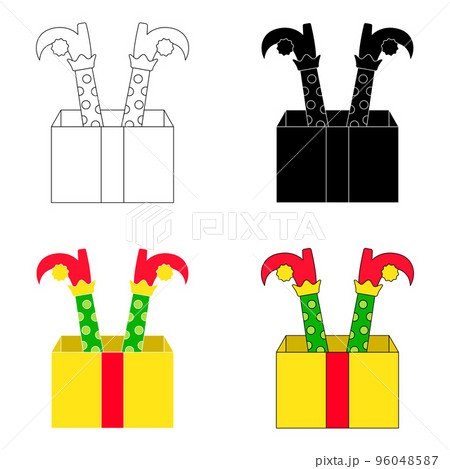 Set of Elf feet with gift box in flat style isolated Set of Elf feet with gift box in flat style isolated 96048587