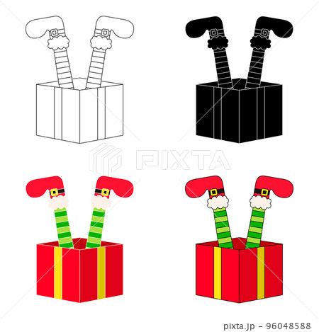 Set of Elf feet with gift box in flat style isolated 96048588