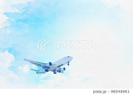 [水彩画]愛知県名古屋空港での航空機 96048961