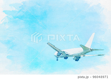 [水彩画]愛知県名古屋空港での航空機 96048971