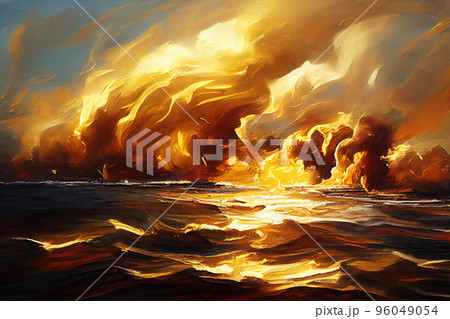 Rough sea oil painting. Abstract painting. Imitation of oil painting. Impressionism style. Digital illustration. 96049054
