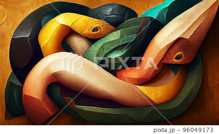 Amazonian abstract snake. Painting in the styleのイラスト