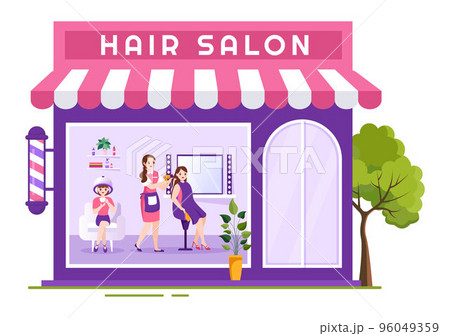 Hair Salon with Hairdresser, Haircut, Haircare and Hairstyle in Beauty Salon or Barber in Flat Cartoon Hand Drawn Templates Illustration Hair Salon with Hairdresser, Haircut, Haircare and Hairstyle in Beauty Salon or Barber in Flat Cartoon Hand Drawn Templates Illustration 96049359