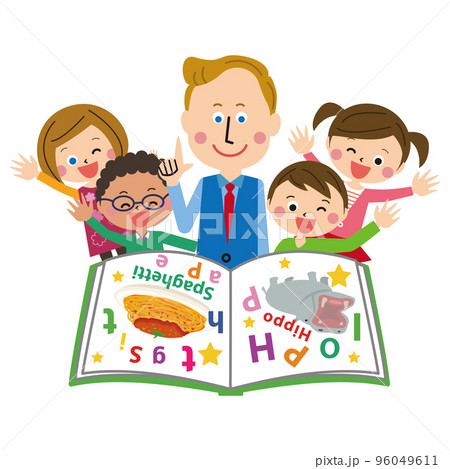 ポップなキッズ英会話教室　男性外国人の教師と子どもたち 96049611