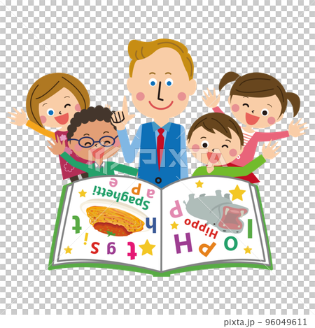 ポップなキッズ英会話教室　男性外国人の教師と子どもたち 96049611