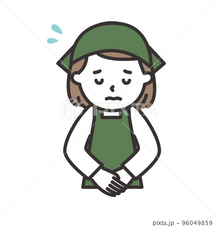 お辞儀をして謝罪するエプロン姿の若い女性のイラスト 96049859