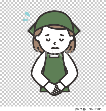 Illustration of a young woman in an apron who bows and apologizes 96049859