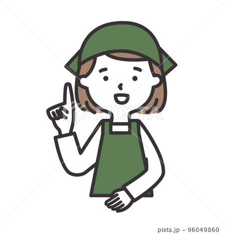 笑顔で説明をするエプロン姿の若い女性のイラスト 96049860