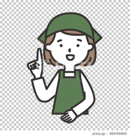 笑顔で説明をするエプロン姿の若い女性のイラスト 96049860