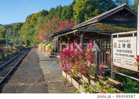 上神梅駅　プラットフォームからの眺　わたらせ渓谷鉄道　秋の季節　 96049987