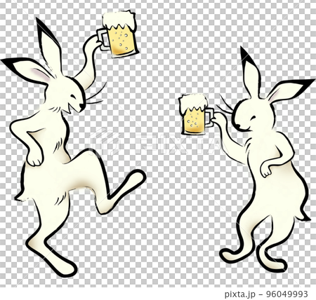 Rabbit toasting with beer (chouju caricature... - Stock Illustration ...