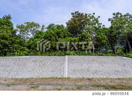 緑の樹木と造成地の土留め 96050038