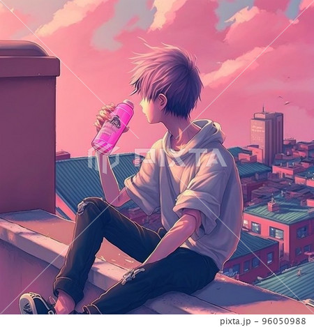 屋上で物思いにふける少年 96050988