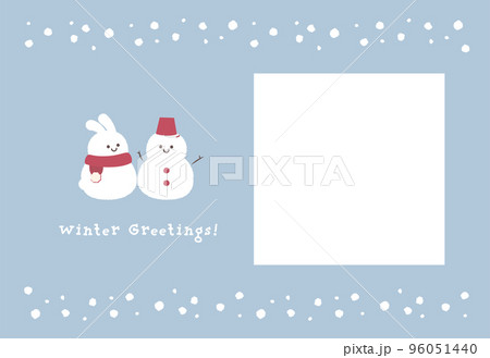 雪だるまとウサギのほのぼの可愛い写真フレーム付きのウィンターグリーティングカード 雪だるまとウサギのほのぼの可愛い写真フレーム付きのウィンターグリーティングカード 96051440